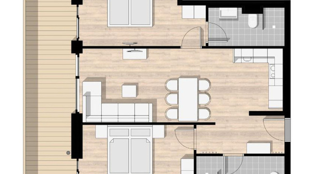Krásný apartmán se 2 ložnicemi, luxusní saunou a balkónem